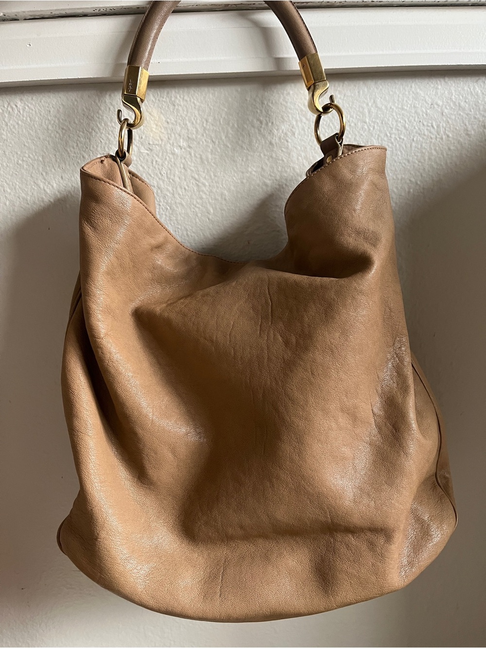 Yves Saint Laurent Tan Leather Hobo with Gold Hardware